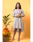 Women Mauve Striped Linen Dress - Charkha TalesWomen Mauve Striped Linen Dress