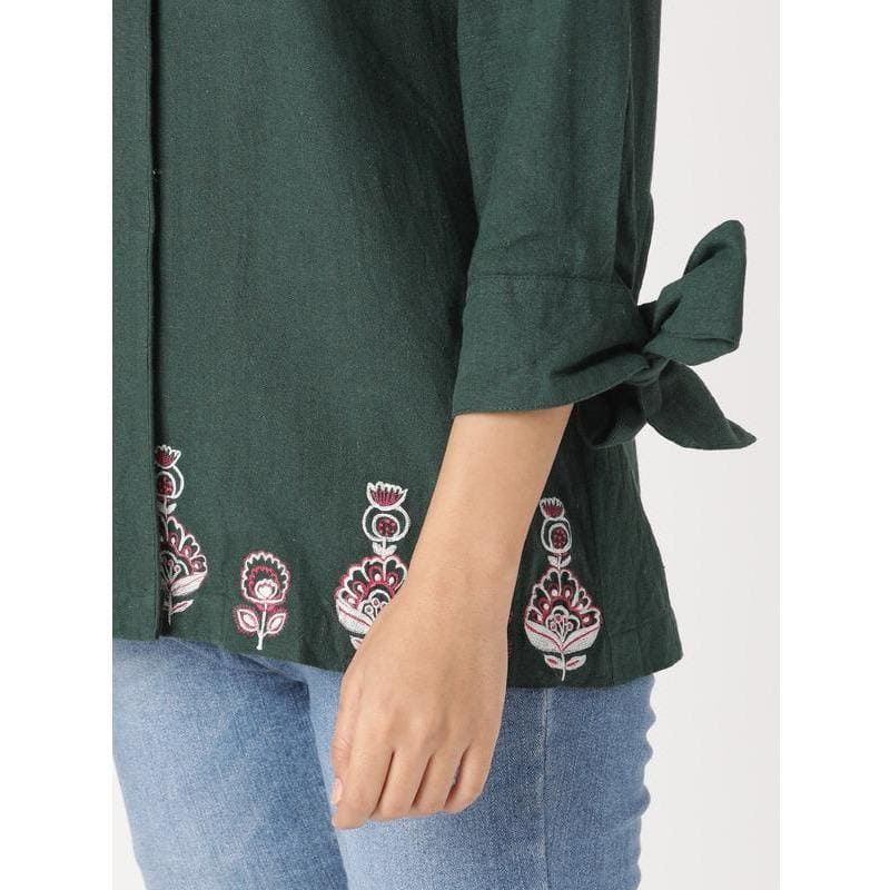Women Nordic Top - Bottle Green - Charkha TalesWomen Nordic Top - Bottle Green