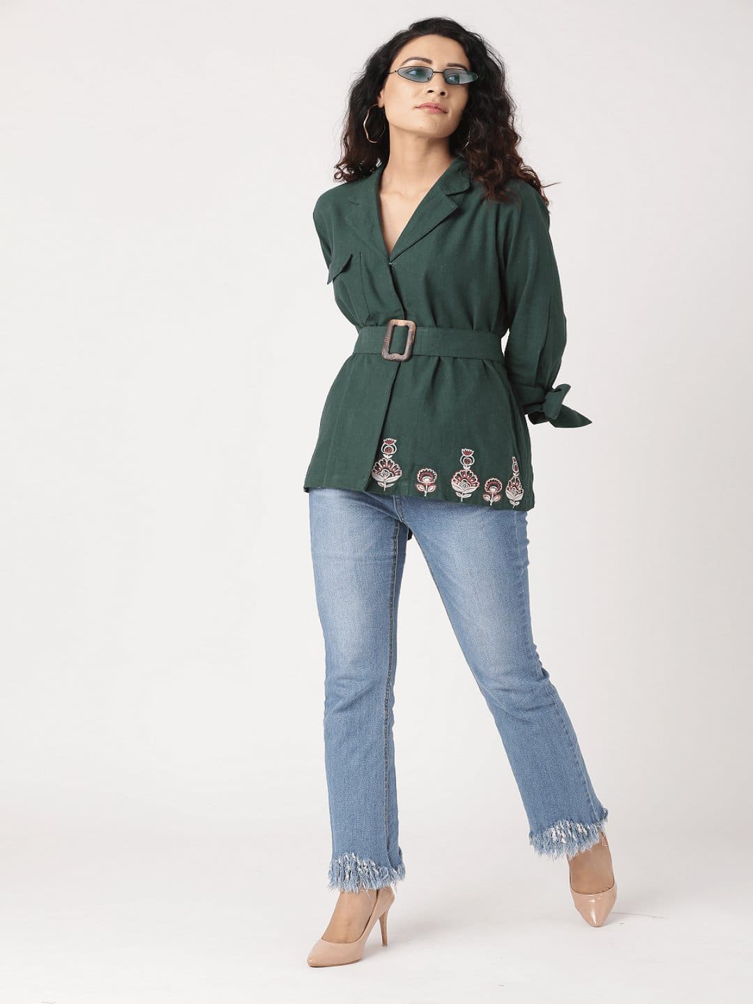 Women Nordic Top - Bottle Green - Charkha TalesWomen Nordic Top - Bottle Green