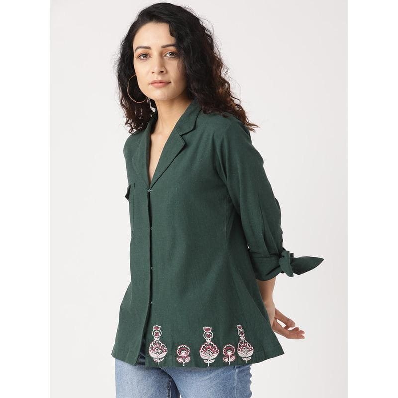 Women Nordic Top - Bottle Green - Charkha TalesWomen Nordic Top - Bottle Green