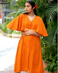 Women Orange Kimono Mirror Dress - Charkha TalesWomen Orange Kimono Mirror Dress