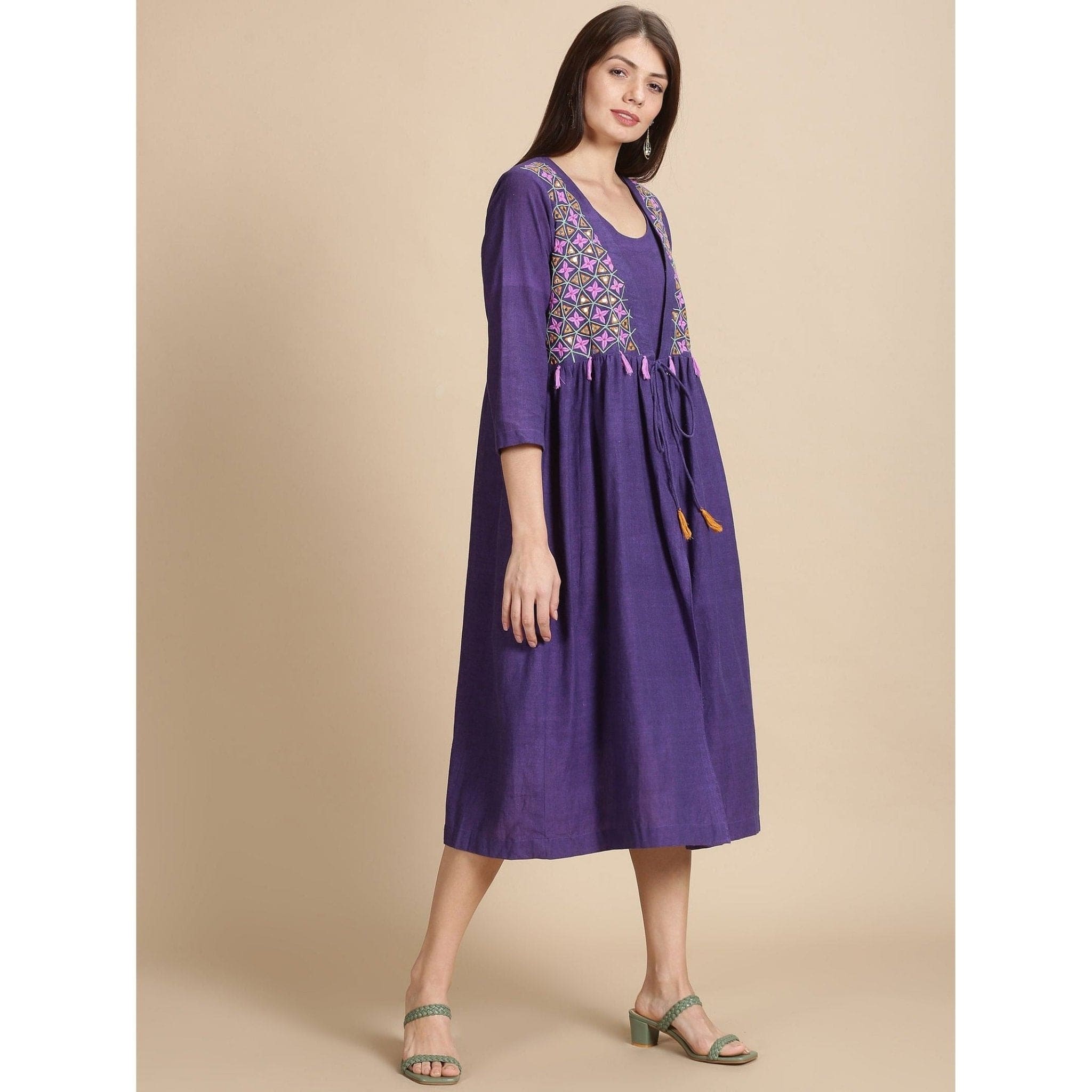 Women Purple Embroidered Dress - Charkha TalesWomen Purple Embroidered Dress