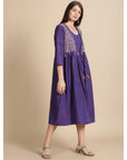 Women Purple Embroidered Dress - Charkha TalesWomen Purple Embroidered Dress