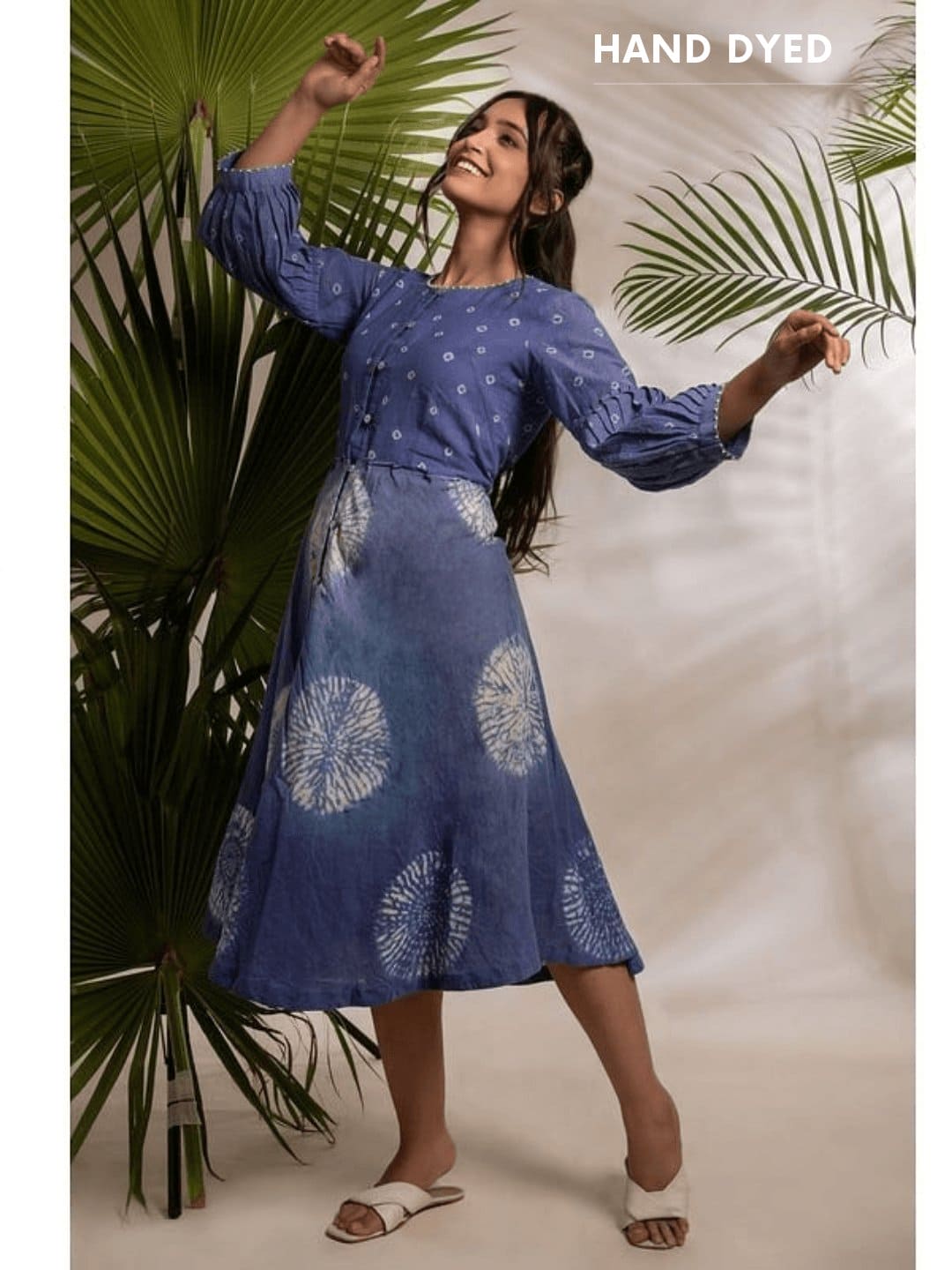 Women Tie Dye Dress - Navy Blue - Charkha TalesWomen Tie Dye Dress - Navy Blue