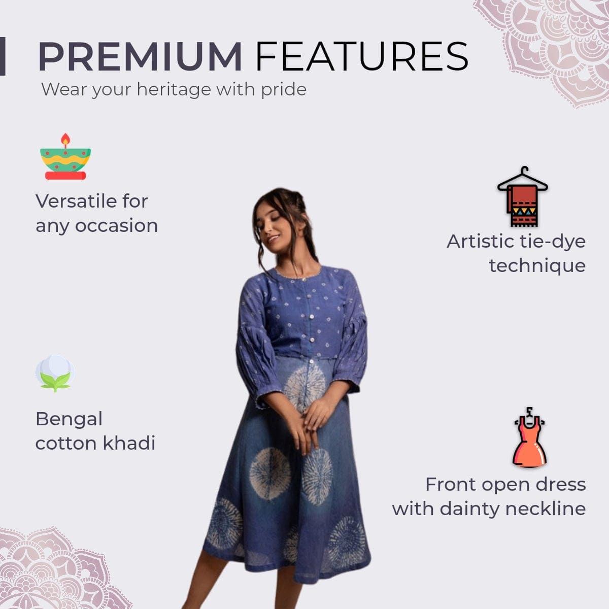 Women Tie Dye Dress - Navy Blue - Charkha TalesWomen Tie Dye Dress - Navy Blue