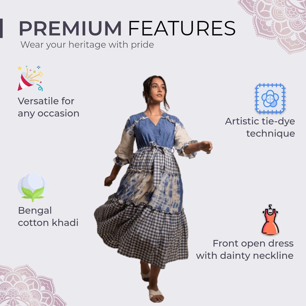 Women Tie Dye Layered Maxi Dress - Cobalt Blue - Charkha TalesWomen Tie Dye Layered Maxi Dress - Cobalt Blue