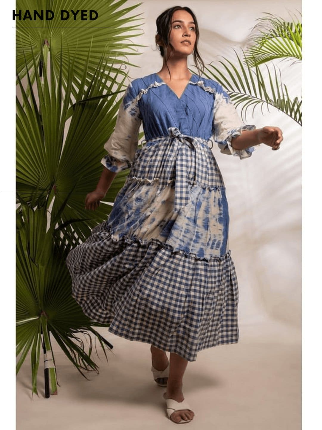 Women Tie Dye Layered Maxi Dress - Cobalt Blue - Charkha TalesWomen Tie Dye Layered Maxi Dress - Cobalt Blue