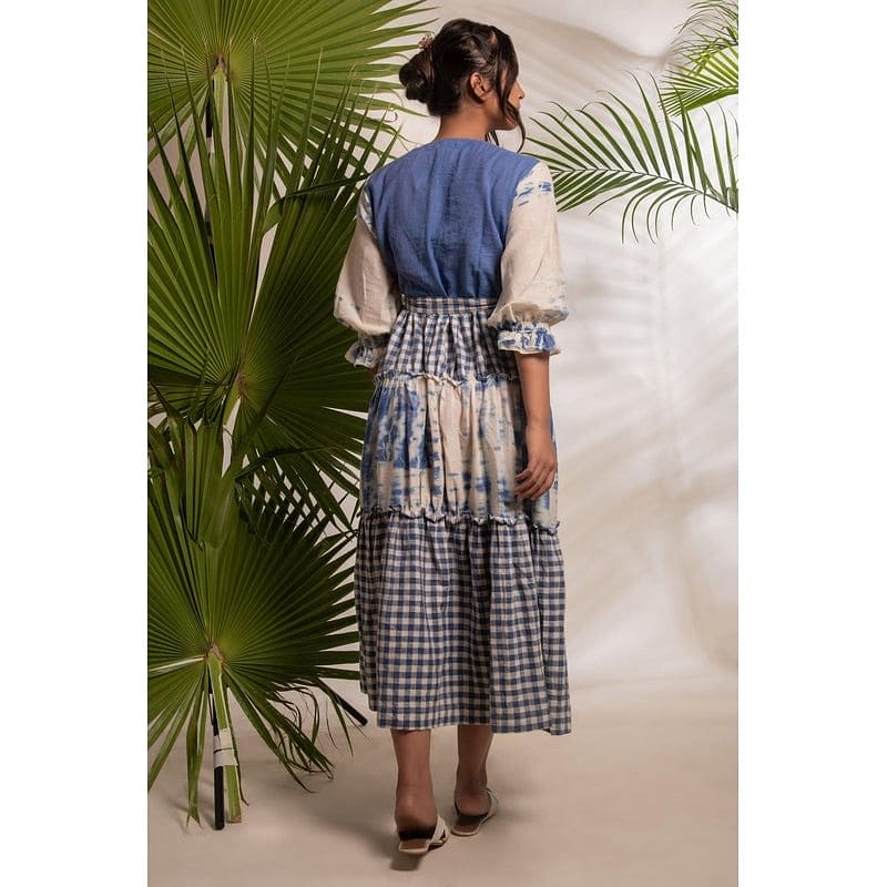 Women Tie Dye Layered Maxi Dress - Cobalt Blue - Charkha TalesWomen Tie Dye Layered Maxi Dress - Cobalt Blue