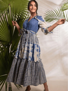 Women Tie Dye Layered Maxi Dress - Cobalt Blue