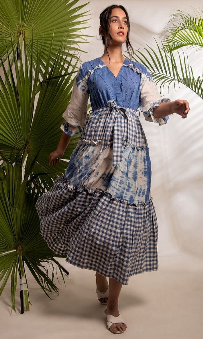 Women Tie Dye Layered Maxi Dress - Cobalt Blue - Charkha TalesWomen Tie Dye Layered Maxi Dress - Cobalt Blue