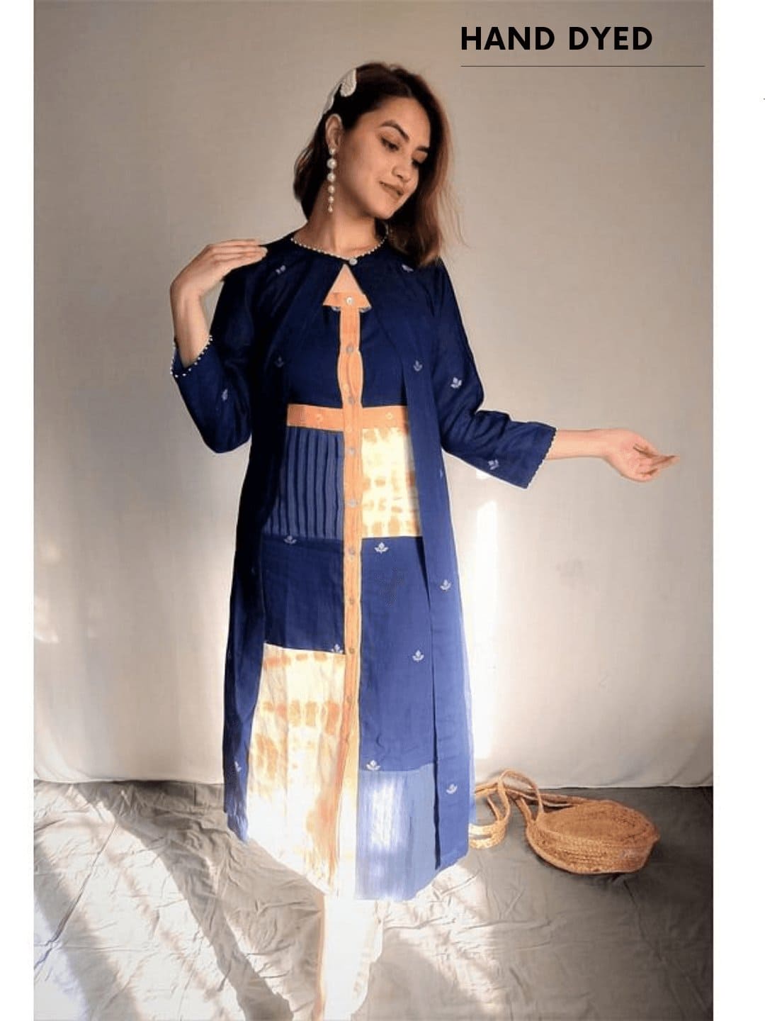 Women Ultra Soft Jamdani Jacket - Navy Blue - Charkha TalesWomen Ultra Soft Jamdani Jacket - Navy Blue