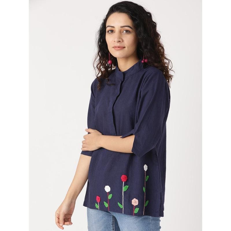 Women Vigor Crochet Top - Blue - Charkha TalesWomen Vigor Crochet Top - Blue