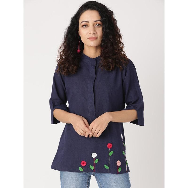 Women Vigor Crochet Top - Blue - Charkha TalesWomen Vigor Crochet Top - Blue