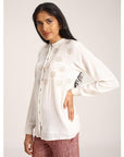 Women White Mukaish Work Shirt - Charkha TalesWomen White Mukaish Work Shirt