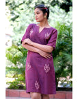 Women Wine Chikankari Cotton Dress - Charkha TalesWomen Wine Chikankari Cotton Dress