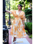 Women Yellow Clamp Dye Kaftaan Dress - Charkha TalesWomen Yellow Clamp Dye Kaftaan Dress