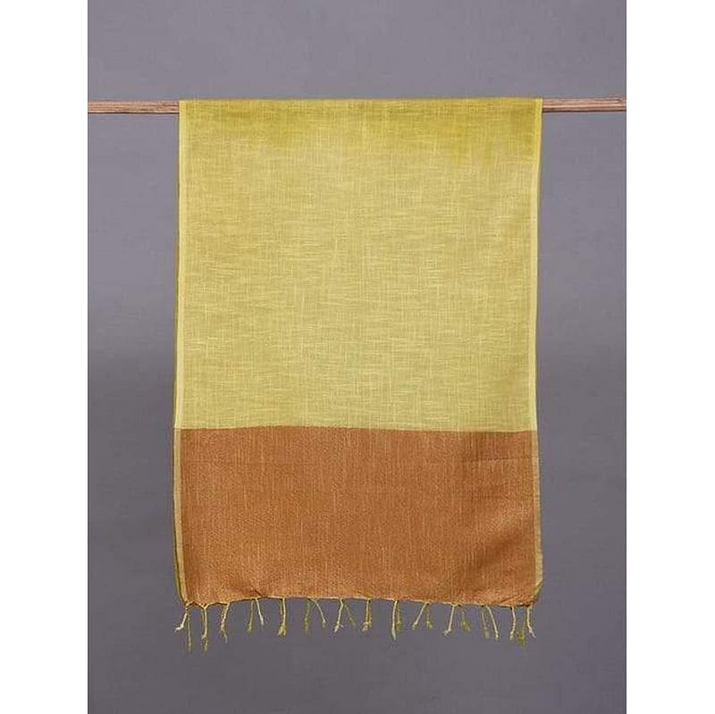 Women Yellow Handwoven Linen Stole - Charkha TalesWomen Yellow Handwoven Linen Stole