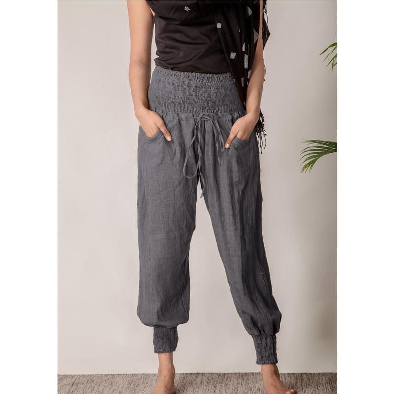 Women Yoga Harem Pants - Grey - Charkha TalesWomen Yoga Harem Pants - Grey