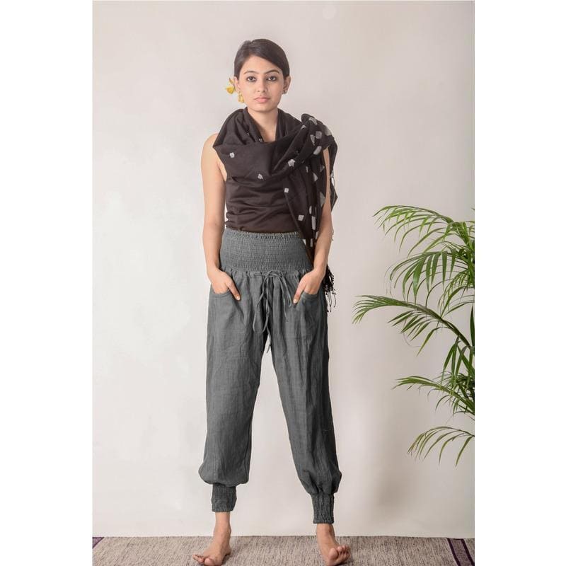 Women Yoga Harem Pants - Grey - Charkha TalesWomen Yoga Harem Pants - Grey