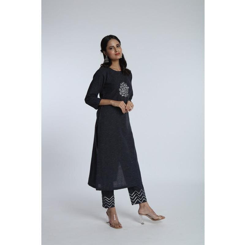 Women's Kurta Set - Navy Blue - Charkha TalesWomen's Kurta Set - Navy Blue