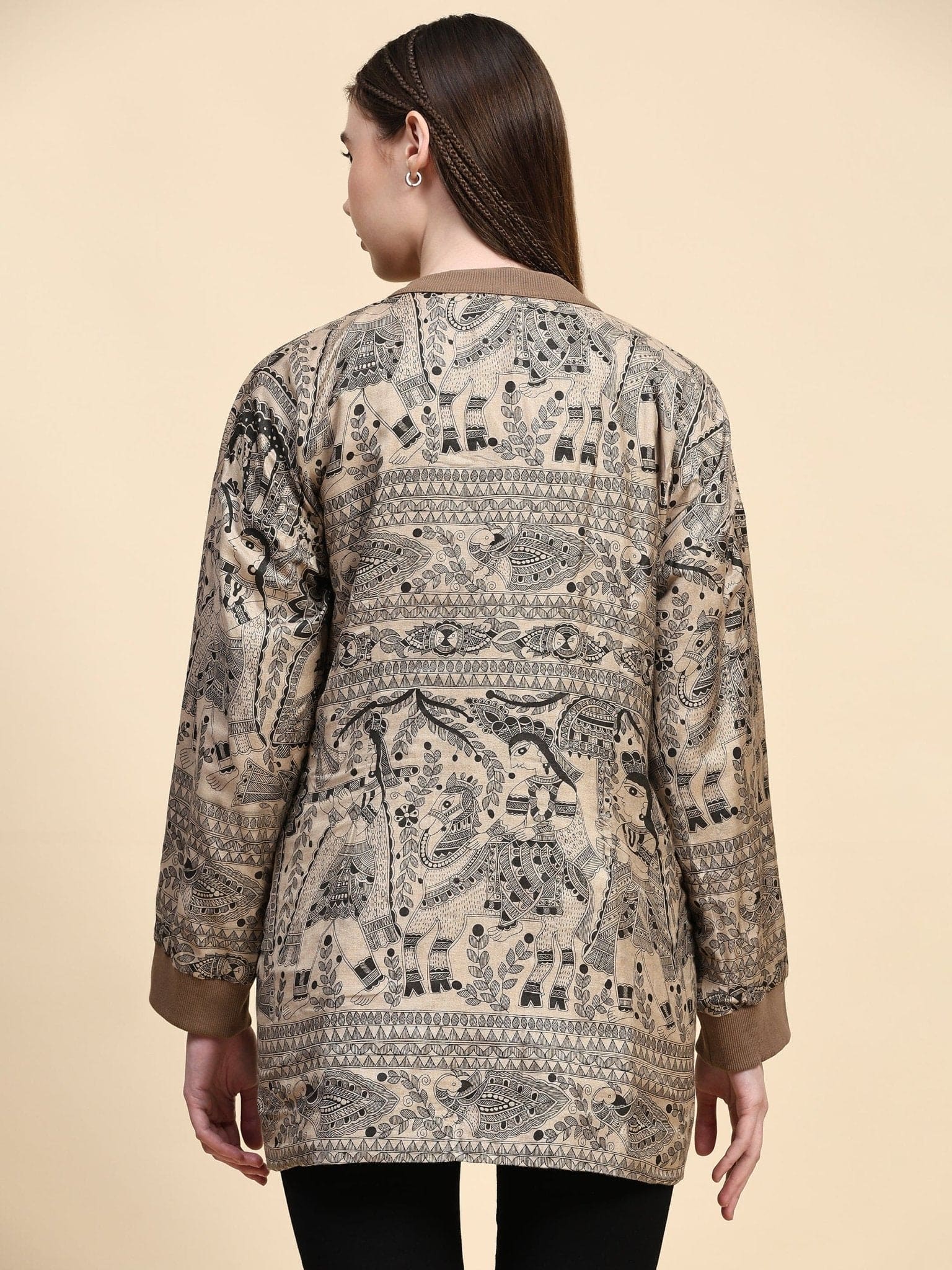 Woolen Mukaish Work Jacket - Z - BLACK - Charkha TalesWoolen Mukaish Work Jacket - Z - BLACK