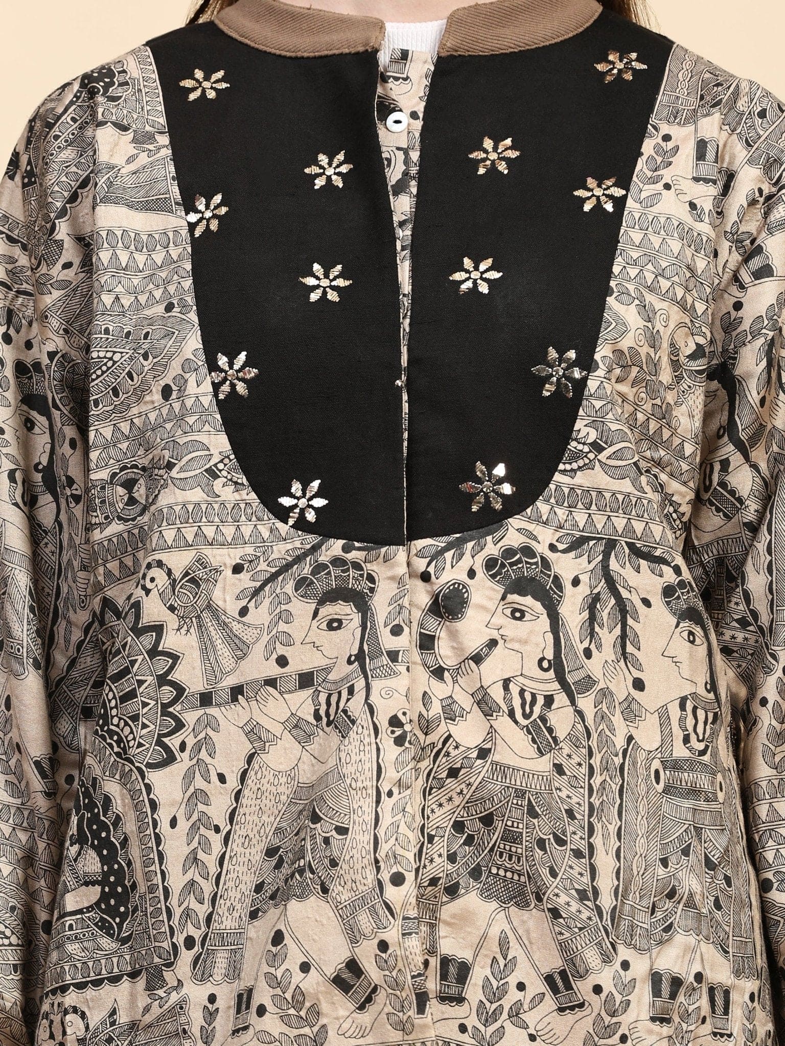 Woolen Mukaish Work Jacket - Z - BLACK - Charkha TalesWoolen Mukaish Work Jacket - Z - BLACK