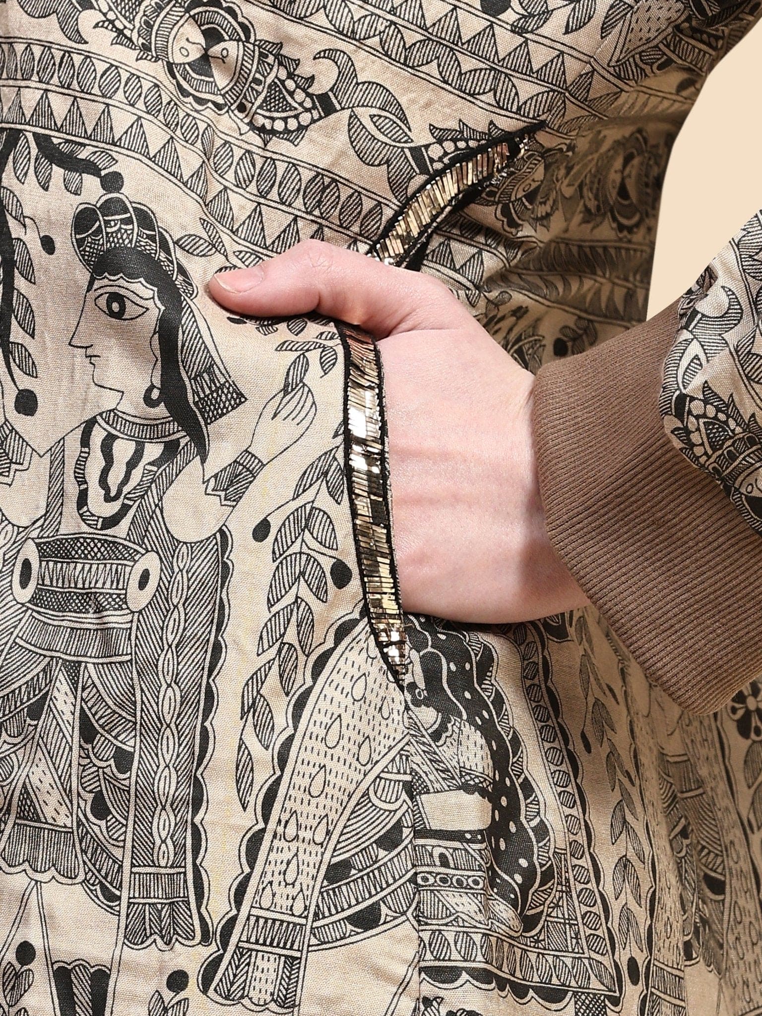 Woolen Mukaish Work Jacket - Z - BLACK - Charkha TalesWoolen Mukaish Work Jacket - Z - BLACK