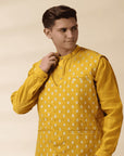 Yellow Chanderi Men Chanderi Kurta - Charkha TalesYellow Chanderi Men Chanderi Kurta