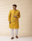 Yellow Chanderi Men Chanderi Kurta - Charkha TalesYellow Chanderi Men Chanderi Kurta