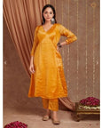 Yellow Chanderi Silk Shimmer Kurta Set - Charkha TalesYellow Chanderi Silk Shimmer Kurta Set