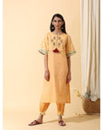 Yellow Floral Colourful Mirror Kurta Set - Charkha TalesYellow Floral Colourful Mirror Kurta Set