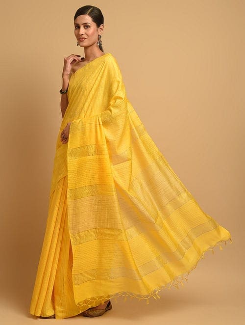 Yellow Ghiccha Silk Saree - Charkha TalesYellow Ghiccha Silk Saree