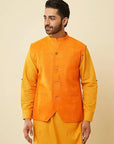 Yellow Khadi Cotton Kurta with Jacket (Set of 2) - Charkha TalesYellow Khadi Cotton Kurta with Jacket (Set of 2)