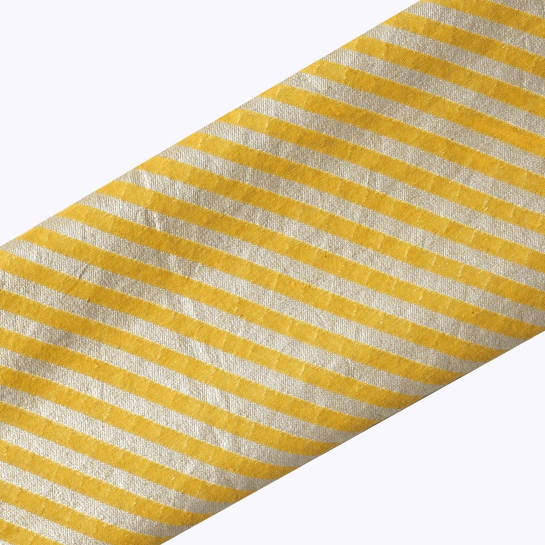 Yellow Silver Stripes Chanderi Fabric - Charkha TalesYellow Silver Stripes Chanderi Fabric