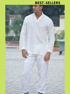 Yoga Bengal Khadi Kurta Set - White