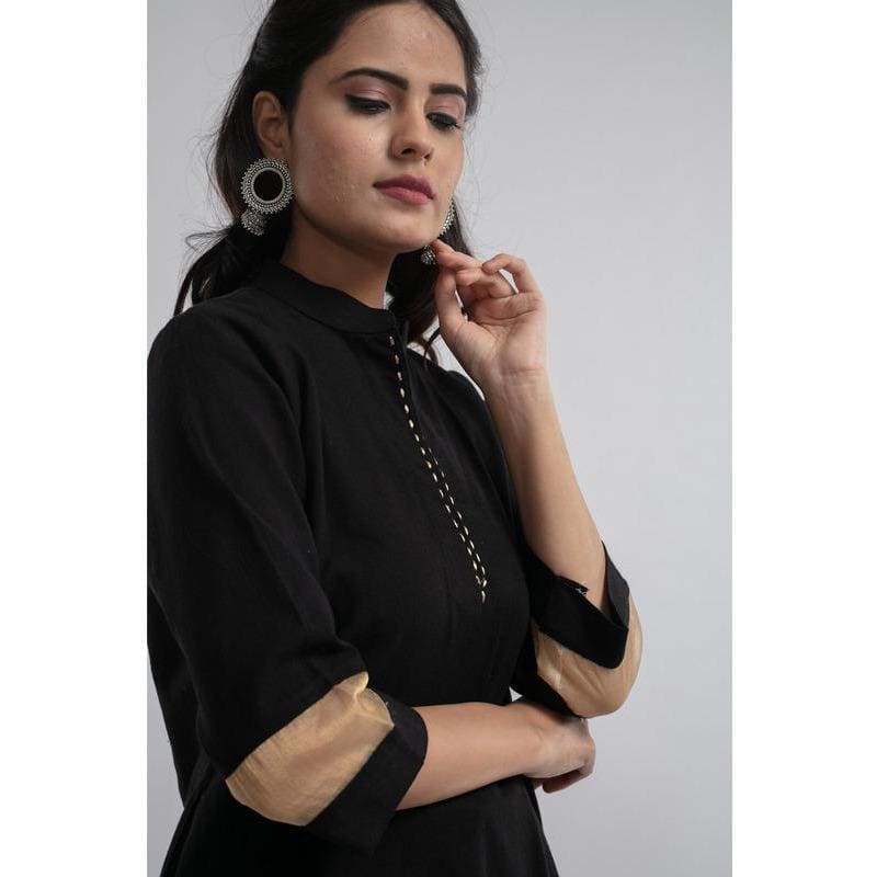 Zari Shimmer Kurta Set - Black Gold - Charkha TalesZari Shimmer Kurta Set - Black Gold