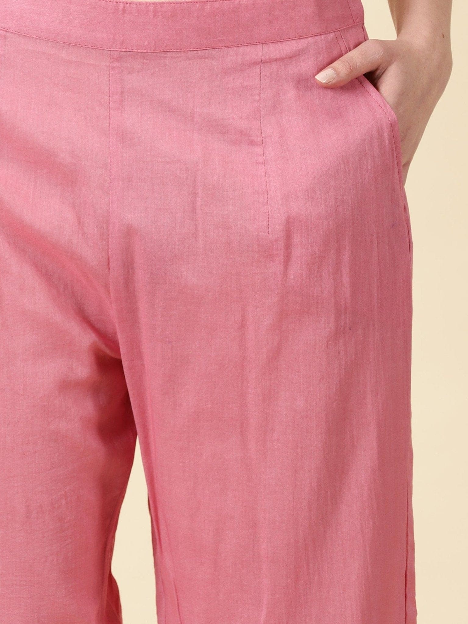 Zari Striped Kurta Set - Rose Pink - Charkha TalesZari Striped Kurta Set - Rose Pink